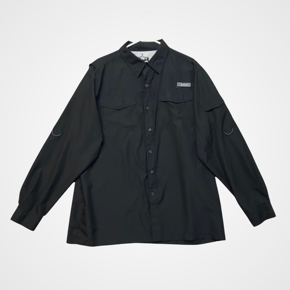 Habit Fishing Shirt Mens Large Black Excellent UV Protection Ripstop Long Sleeve
